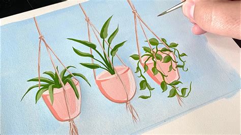 Painting Hanging Potted Plants | Satisfying Art - YouTube