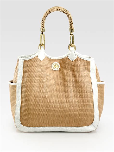 Lyst - Tory burch Channing Straw Leather Tote Bag in Brown