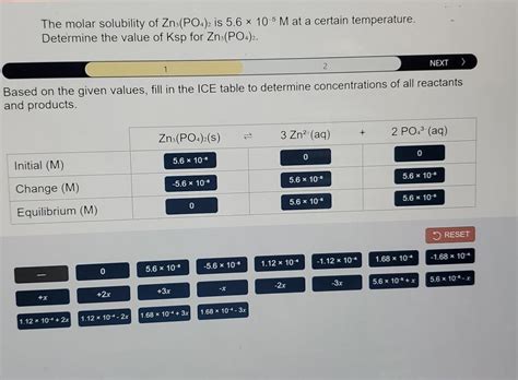 Solved The molar solubility of Zn3(PO4)2 is 5.6 x 10 5 M at | Chegg.com