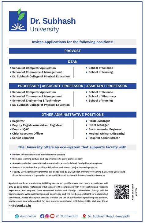 Dr. Subhash University, Junagadh Wanted Teaching and Non-Teaching Faculty | FacultyPlus