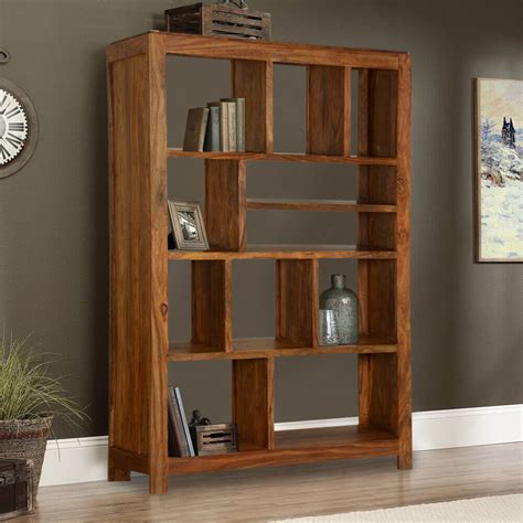 Demopolis 11 Open Shelf Rustic Solid Wood Geometric Bookcase