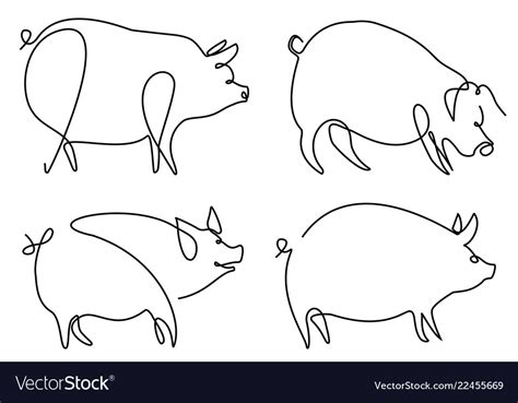 Pig one line drawing Royalty Free Vector Image