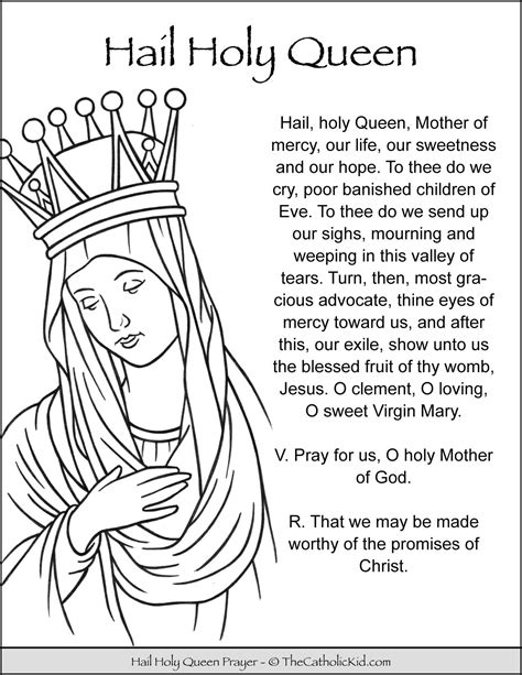 Hail Holy Queen Prayer Coloring Page - TheCatholicKid.com