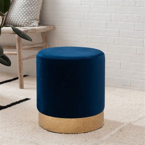 Blue Velvet Footstool With Gold Base | Footstools