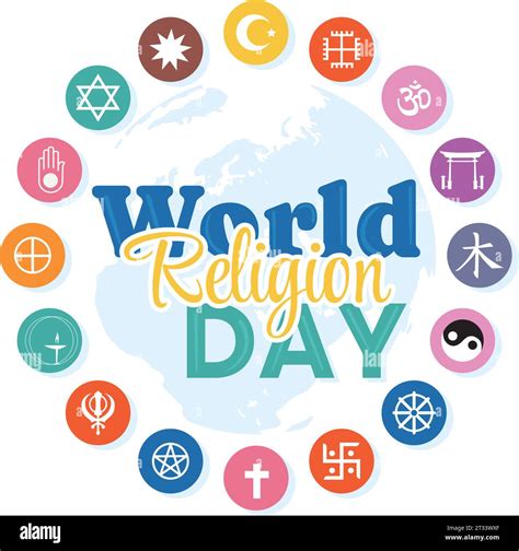 World Religion Day Vector Illustration on 17 January with Symbol Icons of Different Religions ...