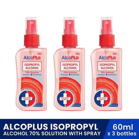 ALCOPLUS Isopropyl Alcohol 70% Solution with Spray 60ml x 3 bottles – Biggrocer