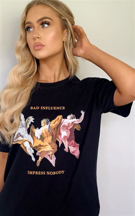 Black Bad Influence Cherub T Shirt | PrettyLittleThing USA