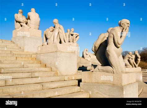 OSLO, NORWAY - APRIL 12, 2010: The Vigeland Park. Sculptures of Gustav Vigeland. "Two old women ...