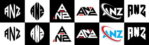 ANZ letter logo design in six style. ANZ polygon, circle, triangle, hexagon, flat and simple ...