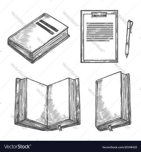 Book notebook pen and clipboard sketch design Vector Image