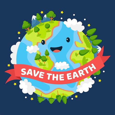 Premium Vector | Save the planet smiley green earth