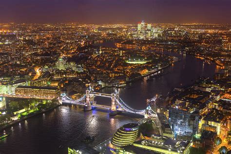 Aerial View Of London At Night by Chrishepburn