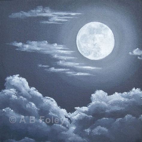 Original Night Sky Painting "Clouds Under a Full Moon" - A B Foley | Night sky painting, Sky ...