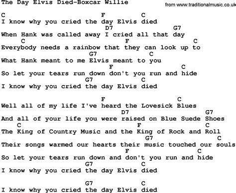 Country Music:The Day Elvis Died-Boxcar Willie Lyrics and Chords