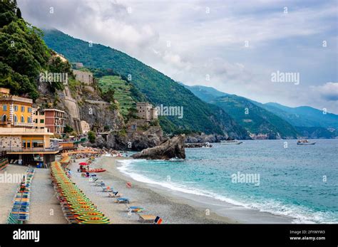 View of the Spiaggia di Fegina beach in Monterosso, the westernmost of the Cinque Terre region ...