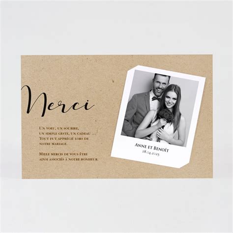 Carte remerciement mariage style kraft et photo - Mariage | Tadaaz