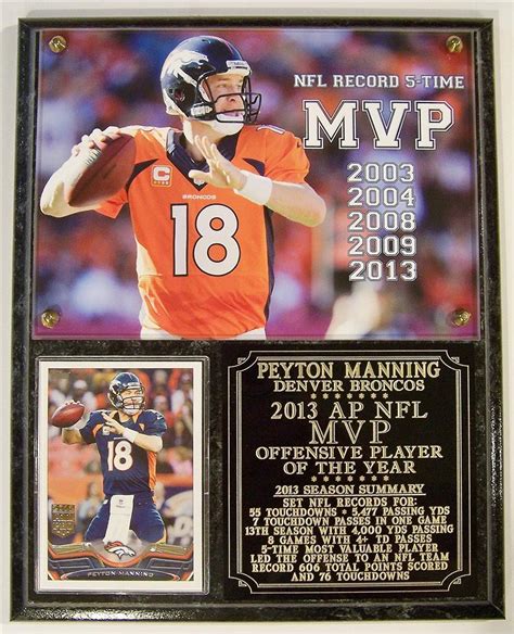 Peyton Manning #18 2013 NFL MVP Denver Broncos Photo Card Plaque 5-Time ...