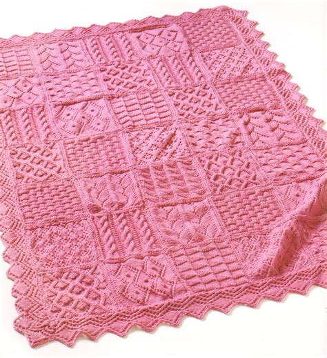 Showpiece Sampler Blanket or Throw Knit in Squares with Lacy Edge 4 Ply ...