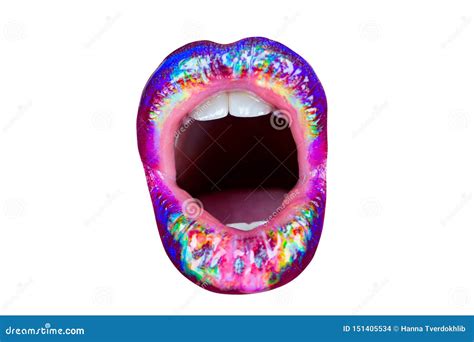 Open Mouth. Colorful Female Lips. Space Lipstick. Lips Icon on White ...