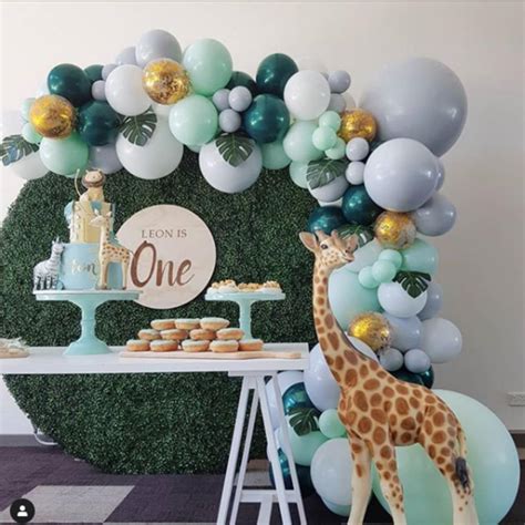 Wild One Jungle Themed 1st Birthday Balloon Garland Kit, Two Wild Birthday, Gray, Green & Gold ...