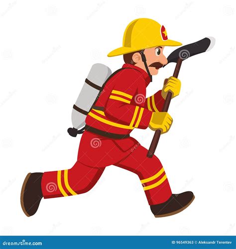 The Image of a Firefighter Running with a Hatchet. Stock Vector - Illustration of holding ...