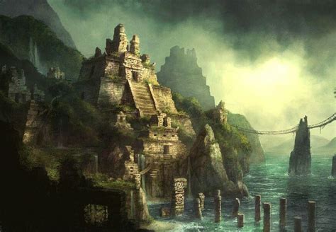 Urian Sea shore ruins Fantasy City, Fantasy Places, Fantasy World, Aztec Temple, Temple Art ...