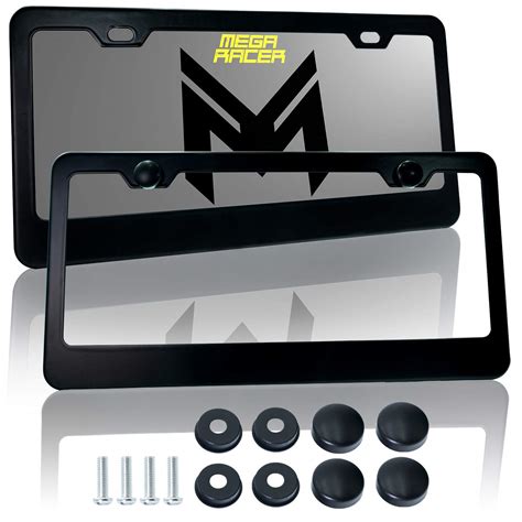 Buy Mega Racer Metal Black License Plate Frame - 2 Hole Slim Front and Rear Black Aluminum ...