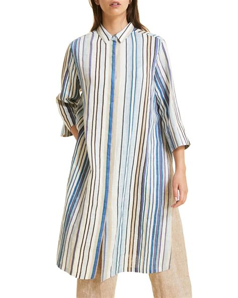 Marina Rinaldi Plus Size Diabase Striped 3/4-Sleeve Shirtdress | Neiman Marcus