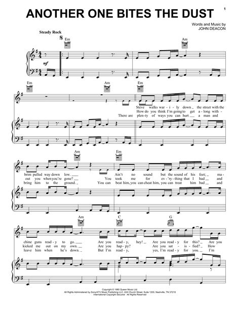 Another One Bites The Dust sheet music by Queen (Piano, Vocal & Guitar ...