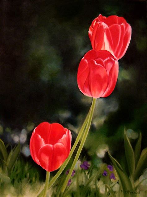 Red Tulips Painting by Donna Francis