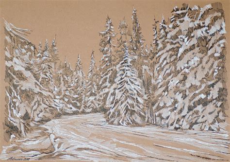 Winter forest Drawing by Aleksandr Petrunin