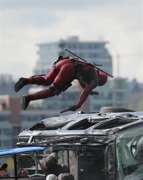 Ryan Reynolds As Deadpool Filming Action Stunt in Vancouver – Celeb Donut