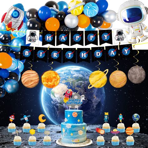 Buy Outer Space Party Supplies, 87Pcs Party Decorations - Rocket Balloons, Solar System Swirl ...