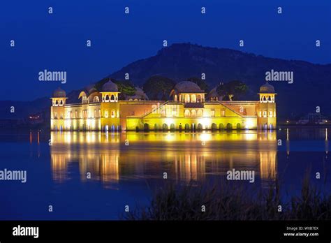 The palace Jal Mahal at night. Jal Mahal (Water Palace) was built during the 18th century in the ...