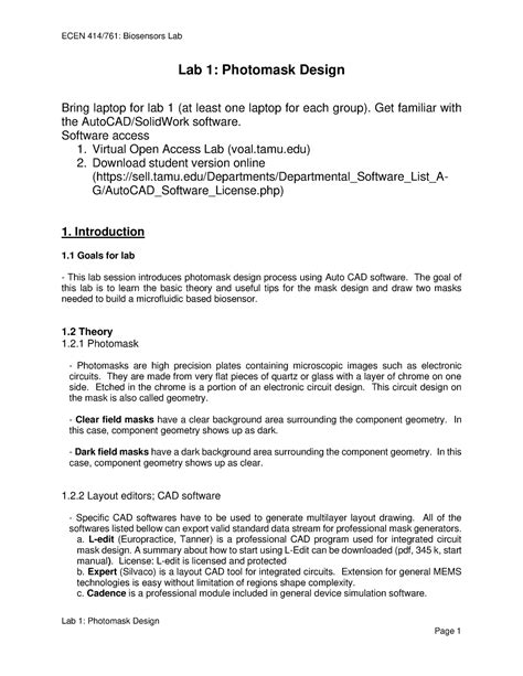 22 Fall ECEN414 761-Lab1-Photomask Design - Lab 1: Photomask Design Lab 1: Photomask Design ...