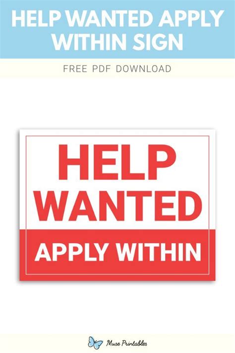 Printable Help Wanted Apply Within Sign Template