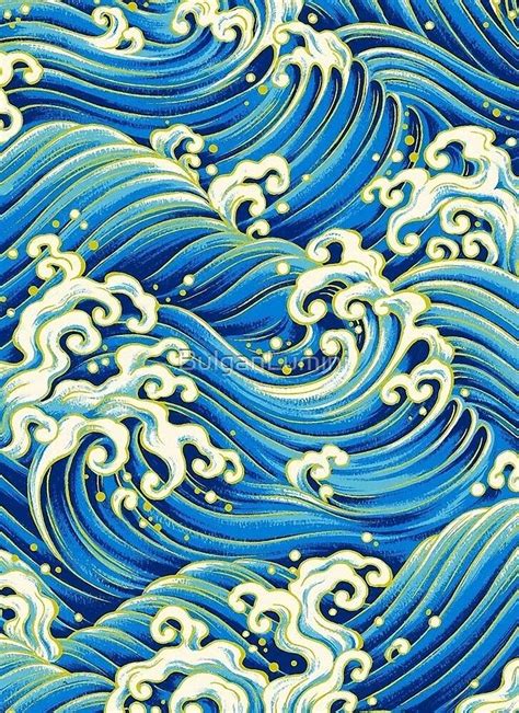 "OCEAN WAVES Antique Blue White Japanese Pattern" by BulganLumini | Redbubble Floral Tattoo ...