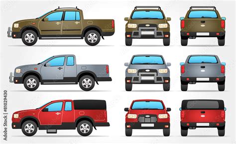 Vector Pickup Truck - Side - Front - Rear view Stock Vector | Adobe Stock