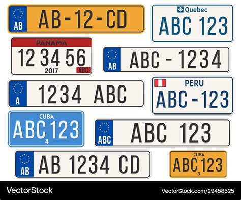 Car license plate eu countries number plates Vector Image