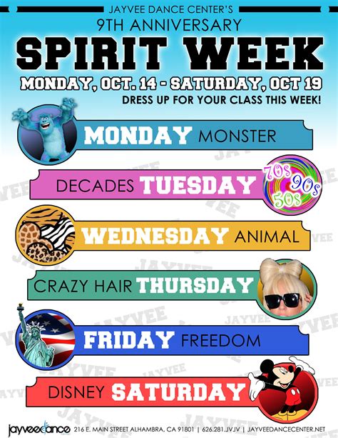 spirit week - Jayvee Dance Center | School spirit week, Spirit week, Homecoming spirit week