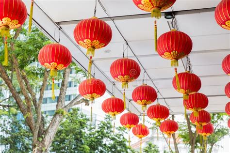 Ceiling Decorated with Hanging Chinese Lanterns Stock Photo - Image of ...