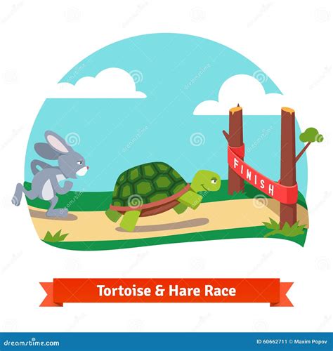 The Tortoise and the Hare Racing Together To Win Stock Vector - Illustration of line, finish ...