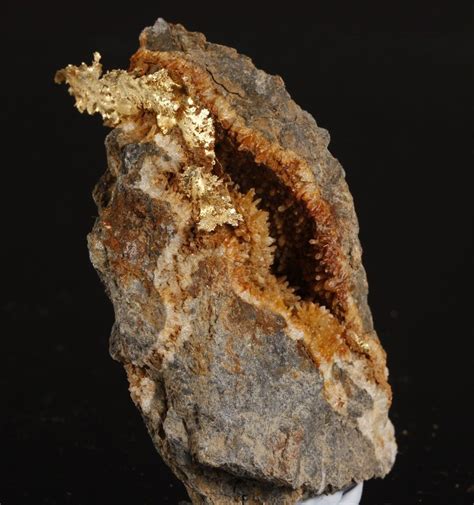 Crystallized Gold Leaf in a vug with Quartz on a Phyllite matrix - Sundrop Mine, Pershing Co ...