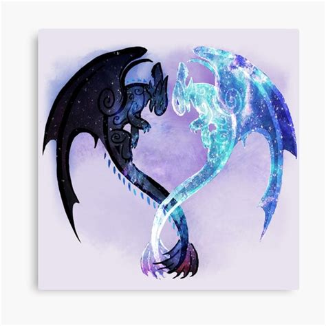 "Dragon Heart Toothless and Light Fury" Canvas Print by Unicornarama | Redbubble