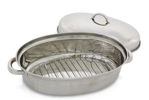 42cm Stainless Steel Oval Roaster Roasting Pan Dish With Domed Lid Rack Pro | eBay