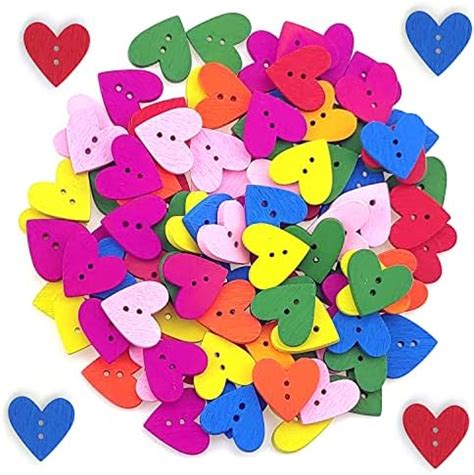 Amazon.com: PH PandaHall 100pcs 13mm Heart Wooden Buttons 2 Holes Colorful Printed Heart Buttons ...