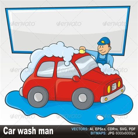 Carwash Man #GraphicRiver Cartoon of a man in blue form hand washing a ...