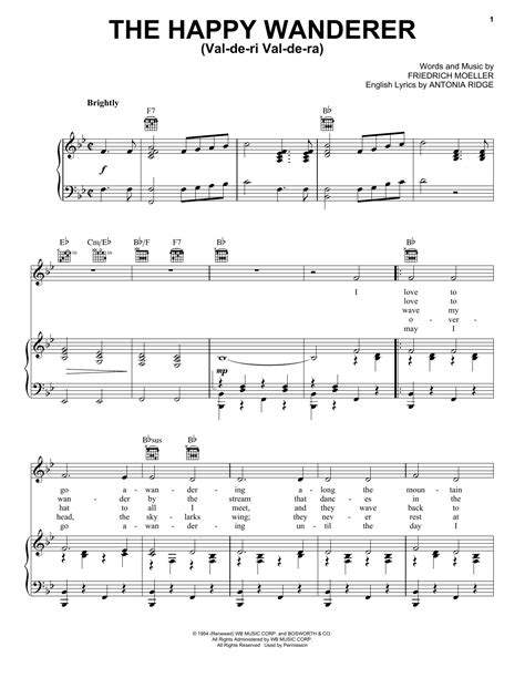 The Happy Wanderer (Val-de-ri Val-de-ra) by Antonia Ridge Sheet Music for Piano, Vocal & Guitar ...