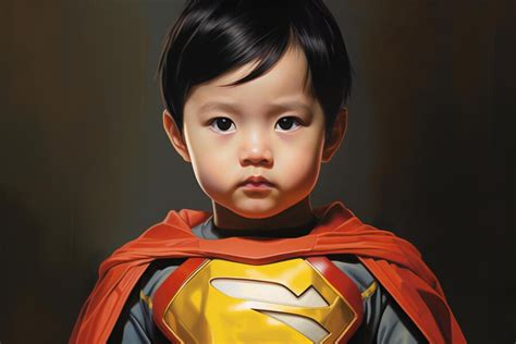 Premium AI Image | Portrait of a cute little asian boy in superhero costume on dark background