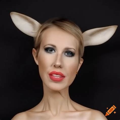 Ksenia sobchak wearing dark beige transparent latex mask on Craiyon